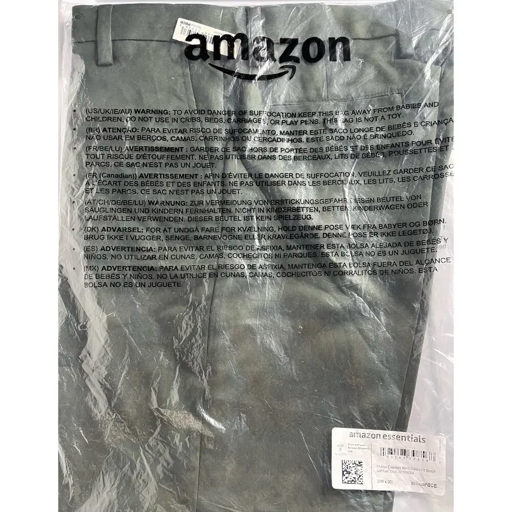 NEW Amazon Essentials Men's Straight-Fit Stretch GOLF PANT 34W x 30L Olive Green